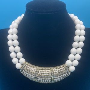 Heidi Daus white bead with crystal station necklace